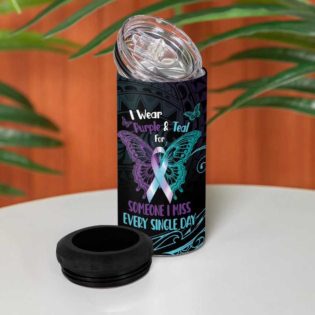 Suicide Awareness Memorial 4 in 1 Can Cooler Tumbler I Wear Purple and Teal For Someone I Miss LT14 - Polynesian Pride