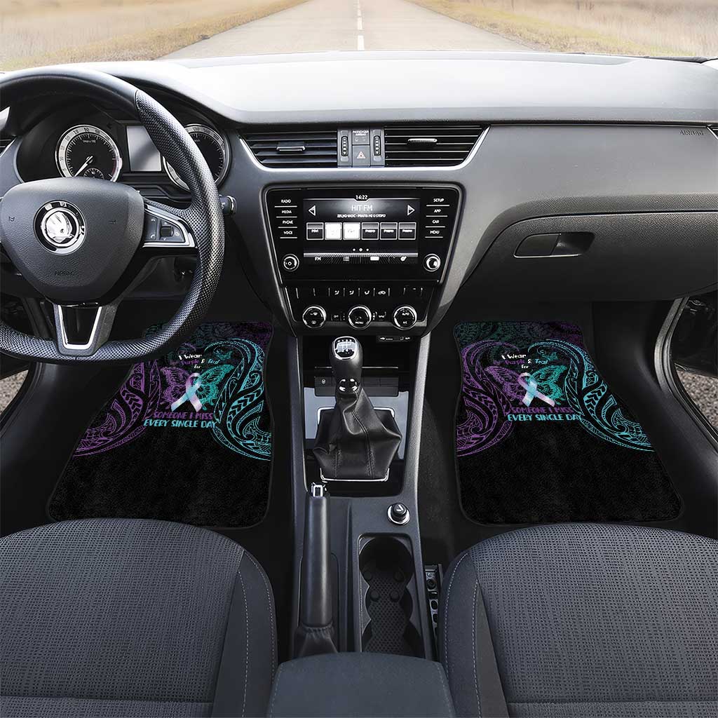 Suicide Awareness Memorial Car Mats I Wear Purple and Teal For Someone I Miss LT14 Set 2pcs - Front Black - Polynesian Pride