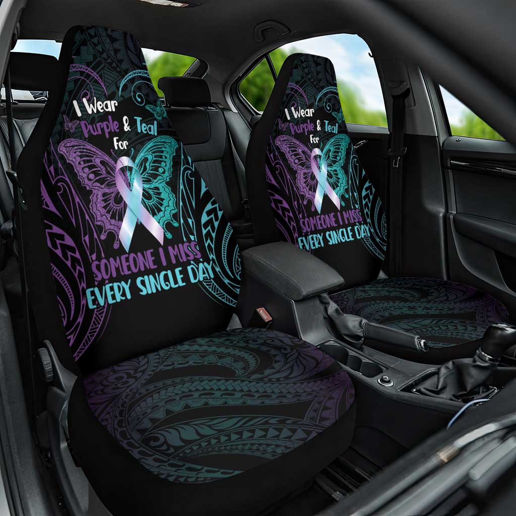 Suicide Awareness Memorial Car Seat Cover I Wear Purple and Teal For Someone I Miss LT14 One Size Black - Polynesian Pride