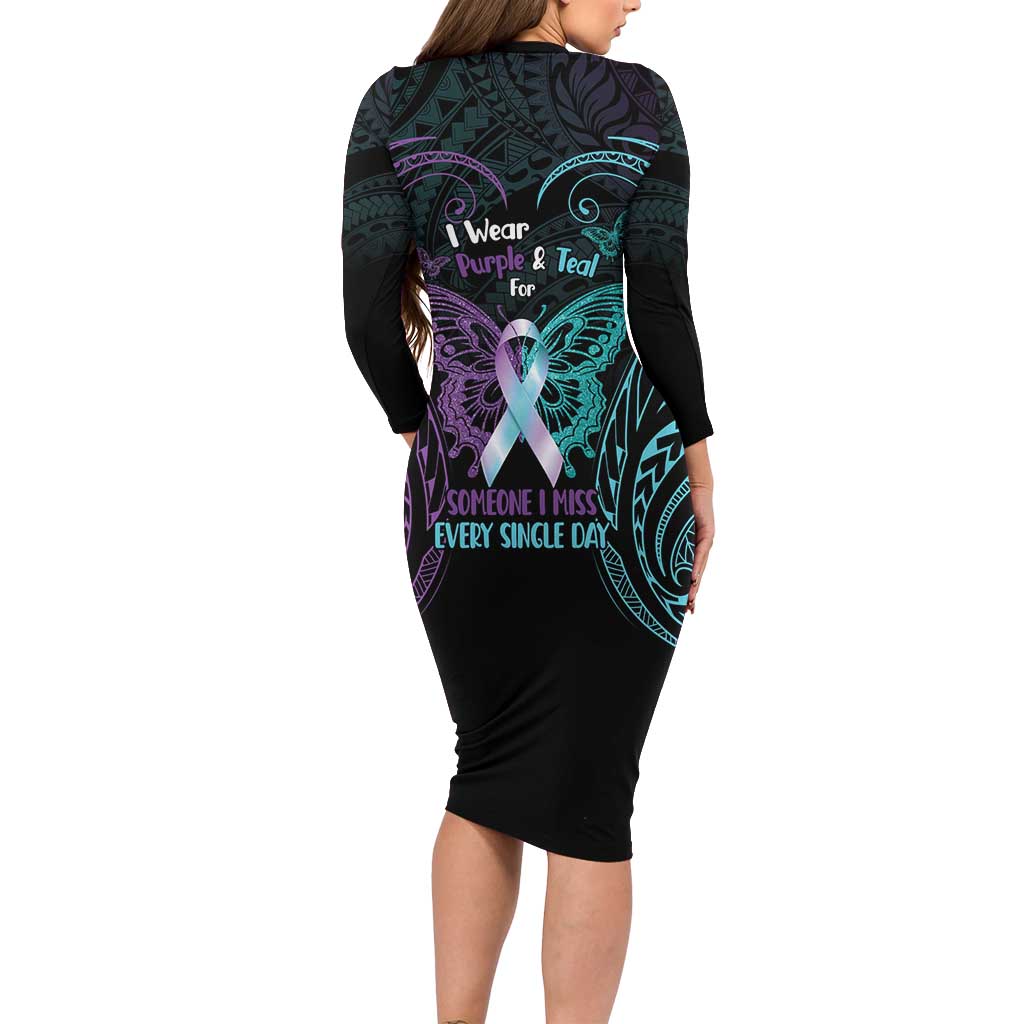 Suicide Awareness Memorial Family Matching Long Sleeve Bodycon Dress and Hawaiian Shirt I Wear Purple and Teal For Someone I Miss LT14 - Polynesian Pride
