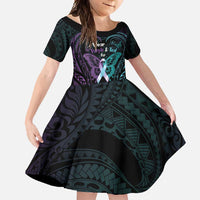 Suicide Awareness Memorial Family Matching Mermaid Dress and Hawaiian Shirt I Wear Purple and Teal For Someone I Miss LT14 Daughter's Dress Black - Polynesian Pride