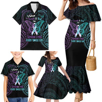 Suicide Awareness Memorial Family Matching Mermaid Dress and Hawaiian Shirt I Wear Purple and Teal For Someone I Miss LT14 - Polynesian Pride