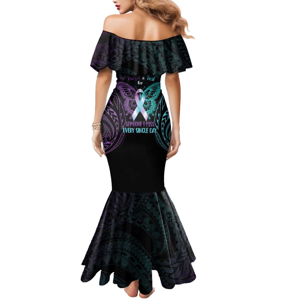 Suicide Awareness Memorial Family Matching Mermaid Dress and Hawaiian Shirt I Wear Purple and Teal For Someone I Miss LT14 - Polynesian Pride