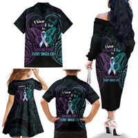 Suicide Awareness Memorial Family Matching Off The Shoulder Long Sleeve Dress and Hawaiian Shirt I Wear Purple and Teal For Someone I Miss LT14 - Polynesian Pride