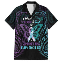 Suicide Awareness Memorial Family Matching Off The Shoulder Long Sleeve Dress and Hawaiian Shirt I Wear Purple and Teal For Someone I Miss LT14 Dad's Shirt - Short Sleeve Black - Polynesian Pride