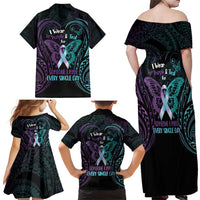 Suicide Awareness Memorial Family Matching Off Shoulder Maxi Dress and Hawaiian Shirt I Wear Purple and Teal For Someone I Miss LT14 - Polynesian Pride