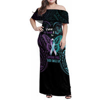 Suicide Awareness Memorial Family Matching Off Shoulder Maxi Dress and Hawaiian Shirt I Wear Purple and Teal For Someone I Miss LT14 Mom's Dress Black - Polynesian Pride