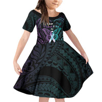 Suicide Awareness Memorial Family Matching Off Shoulder Short Dress and Hawaiian Shirt I Wear Purple and Teal For Someone I Miss LT14 Daughter's Dress Black - Polynesian Pride