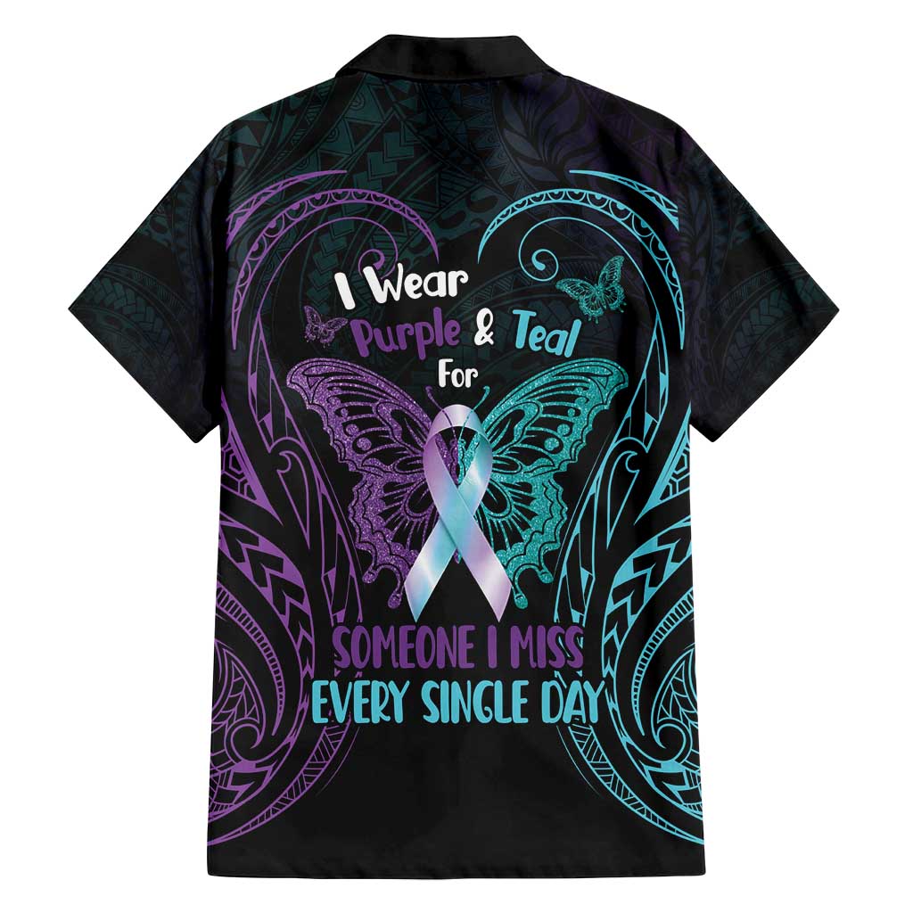 Suicide Awareness Memorial Family Matching Off Shoulder Short Dress and Hawaiian Shirt I Wear Purple and Teal For Someone I Miss LT14 - Polynesian Pride