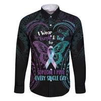 Suicide Awareness Memorial Family Matching Short Sleeve Bodycon Dress and Hawaiian Shirt I Wear Purple and Teal For Someone I Miss LT14 Dad's Shirt - Long Sleeve Black - Polynesian Pride