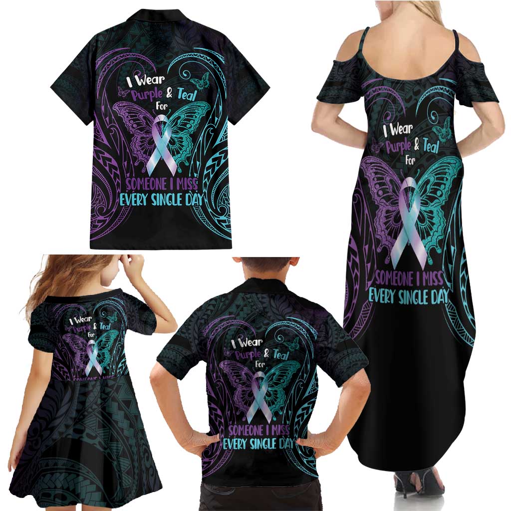 Suicide Awareness Memorial Family Matching Summer Maxi Dress and Hawaiian Shirt I Wear Purple and Teal For Someone I Miss LT14 - Polynesian Pride