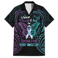 Suicide Awareness Memorial Family Matching Summer Maxi Dress and Hawaiian Shirt I Wear Purple and Teal For Someone I Miss LT14 Dad's Shirt - Short Sleeve Black - Polynesian Pride