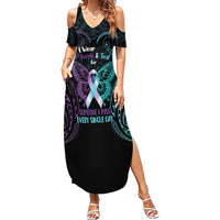 Suicide Awareness Memorial Family Matching Summer Maxi Dress and Hawaiian Shirt I Wear Purple and Teal For Someone I Miss LT14 Mom's Dress Black - Polynesian Pride