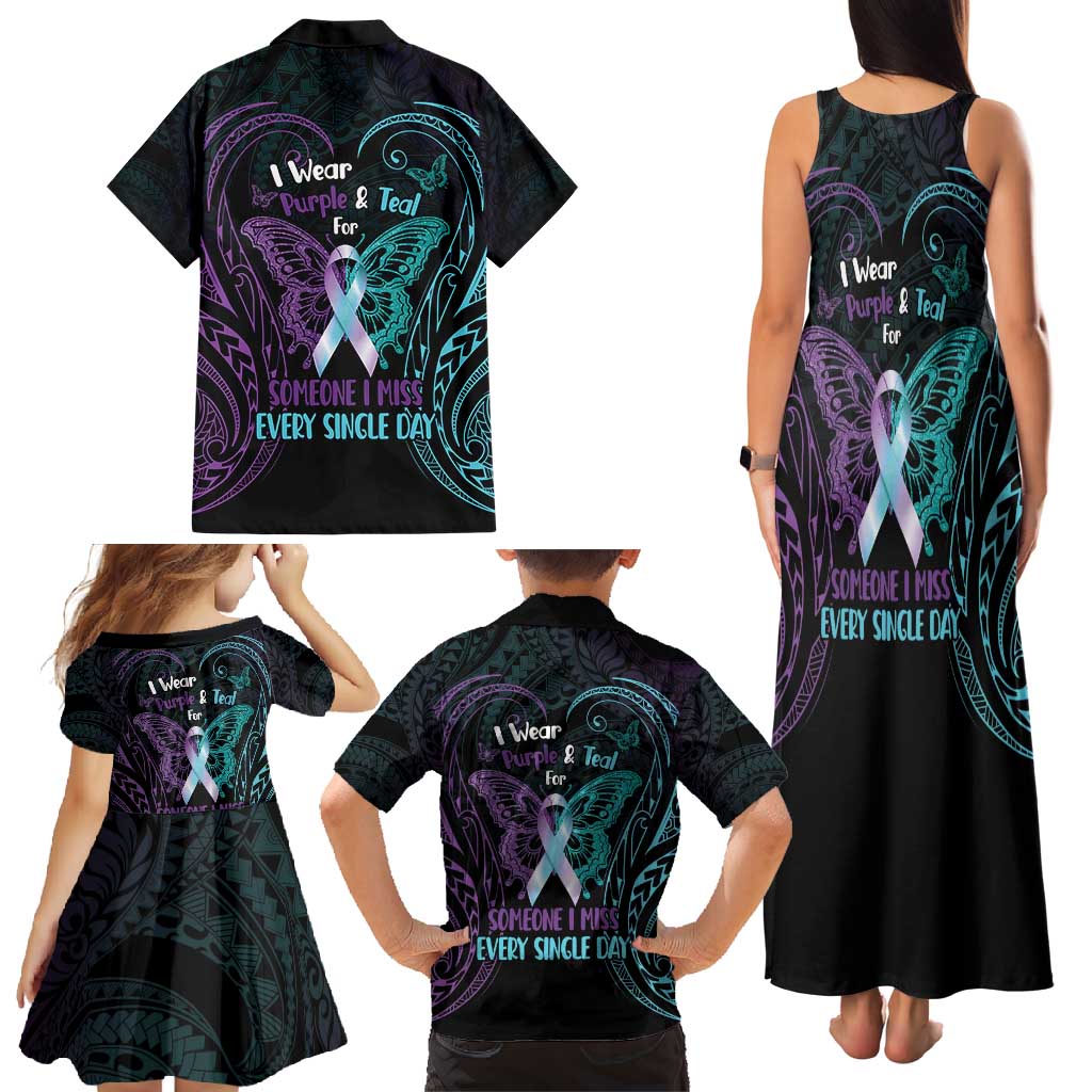 Suicide Awareness Memorial Family Matching Tank Maxi Dress and Hawaiian Shirt I Wear Purple and Teal For Someone I Miss LT14 - Polynesian Pride