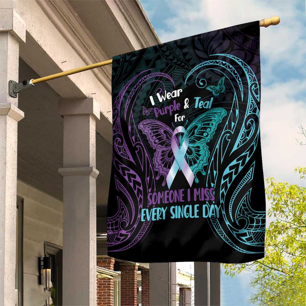 Suicide Awareness Memorial Garden Flag I Wear Purple and Teal For Someone I Miss LT14 House Flag Black - Polynesian Pride
