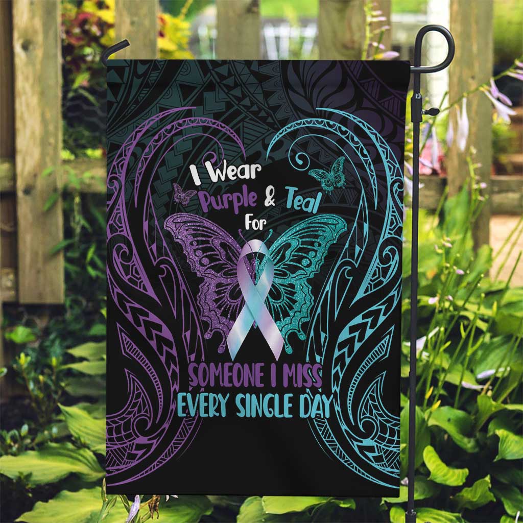Suicide Awareness Memorial Garden Flag I Wear Purple and Teal For Someone I Miss LT14 Garden Flag Black - Polynesian Pride