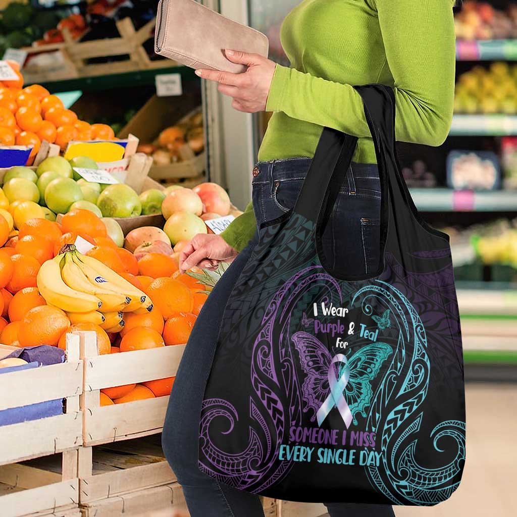 Suicide Awareness Memorial Grocery Bag I Wear Purple and Teal For Someone I Miss LT14 - Polynesian Pride
