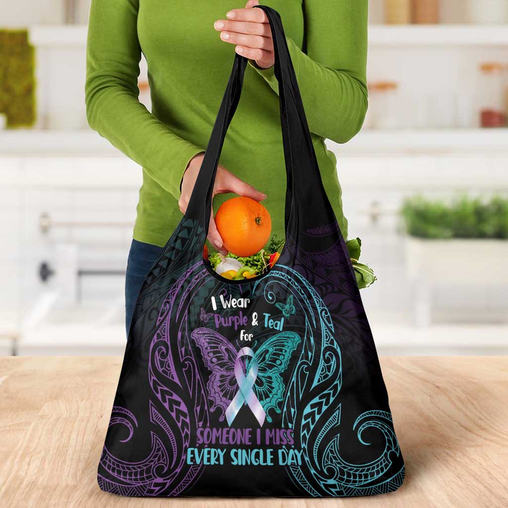 Suicide Awareness Memorial Grocery Bag I Wear Purple and Teal For Someone I Miss LT14 - Polynesian Pride