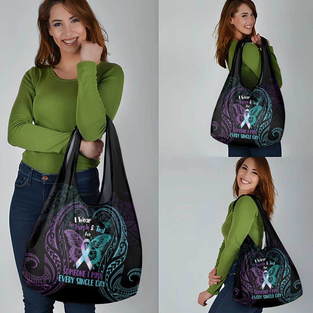 Suicide Awareness Memorial Grocery Bag I Wear Purple and Teal For Someone I Miss LT14 - Polynesian Pride