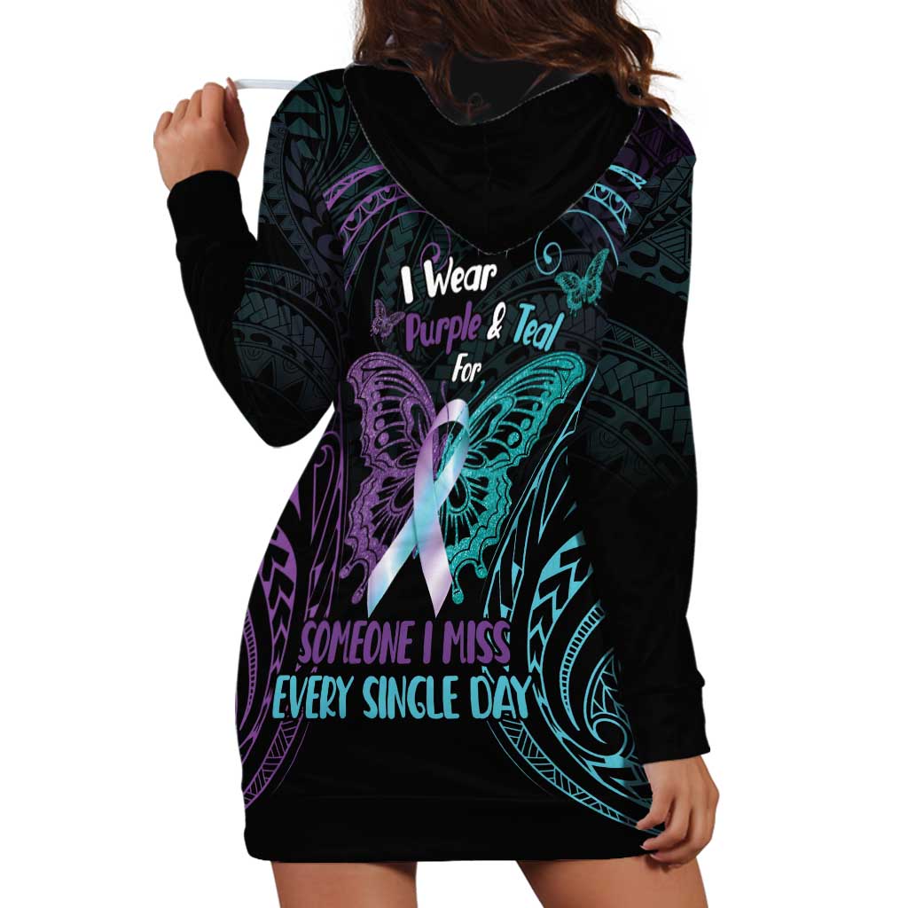 Suicide Awareness Memorial Hoodie Dress I Wear Purple and Teal For Someone I Miss LT14 - Polynesian Pride