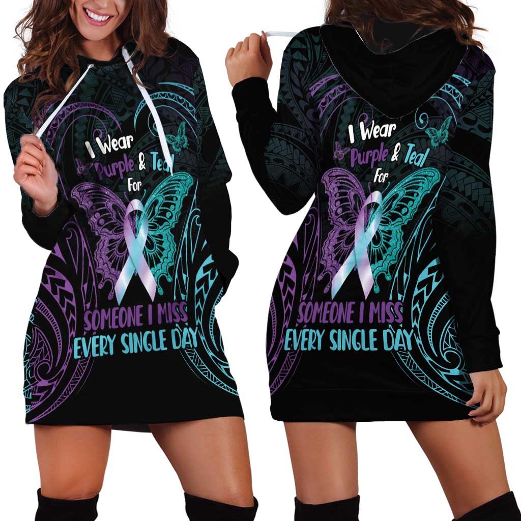 Suicide Awareness Memorial Hoodie Dress I Wear Purple and Teal For Someone I Miss LT14 - Polynesian Pride
