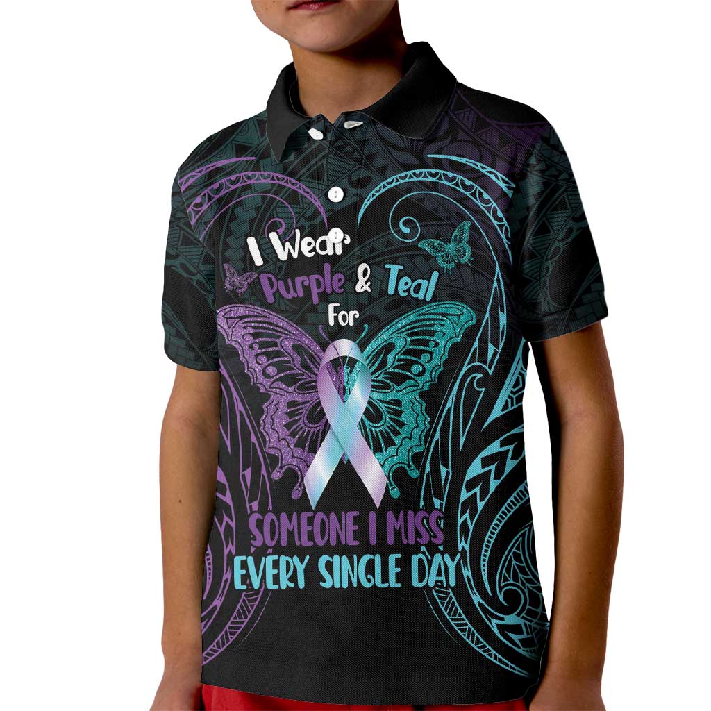 Suicide Awareness Memorial Kid Polo Shirt I Wear Purple and Teal For Someone I Miss LT14 Kid Black - Polynesian Pride