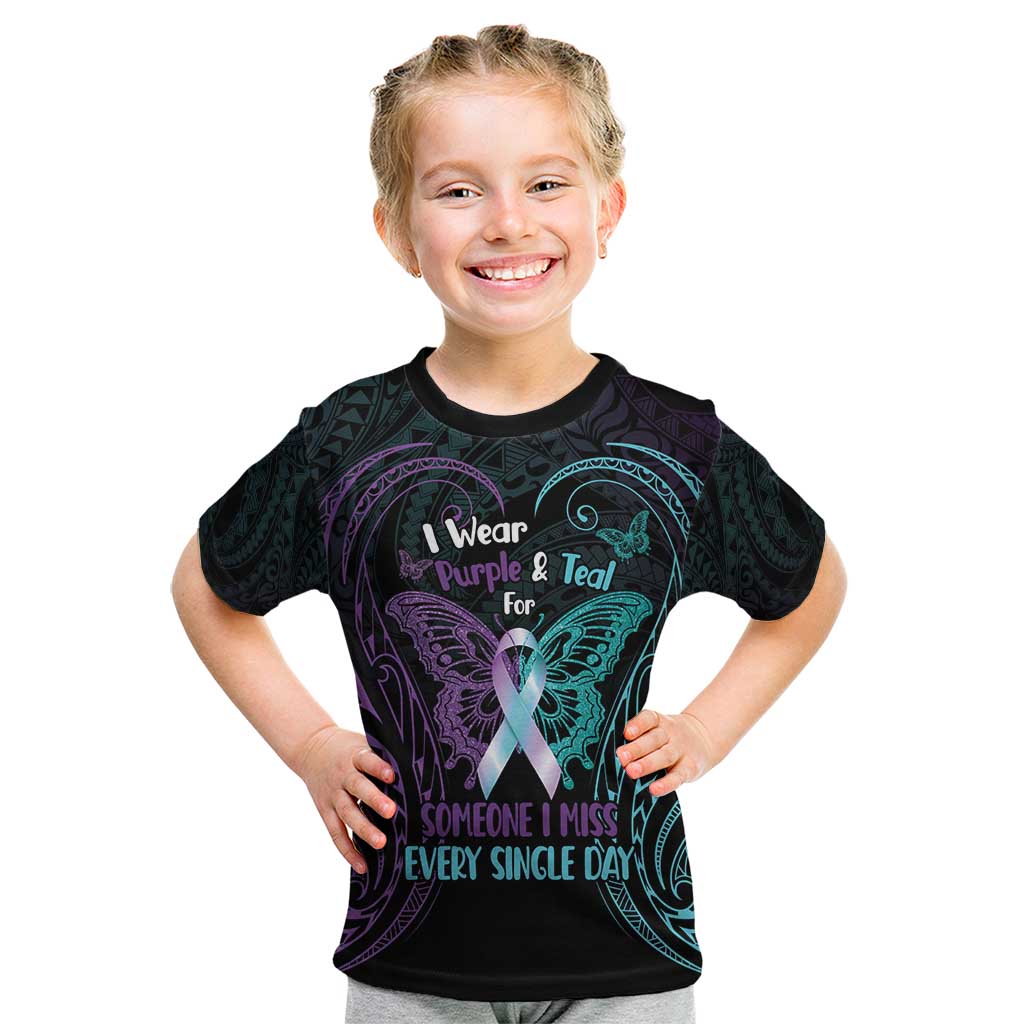 Suicide Awareness Memorial Kid T Shirt I Wear Purple and Teal For Someone I Miss - Polynesian Pride