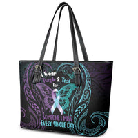 Suicide Awareness Memorial Leather Tote Bag I Wear Purple and Teal For Someone I Miss LT14 - Polynesian Pride