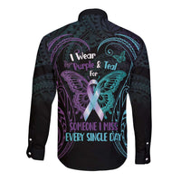 Suicide Awareness Memorial Long Sleeve Button Shirt I Wear Purple and Teal For Someone I Miss LT14 - Polynesian Pride