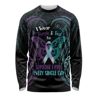 Suicide Awareness Memorial Long Sleeve Shirt I Wear Purple and Teal For Someone I Miss LT14 Unisex Black - Polynesian Pride
