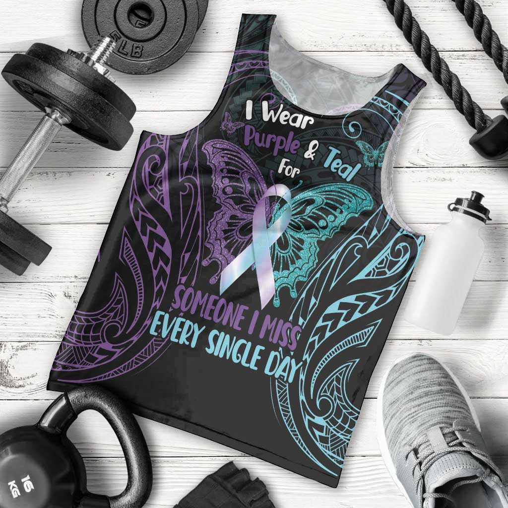 Suicide Awareness Memorial Men Tank Top I Wear Purple and Teal For Someone I Miss LT14 - Polynesian Pride