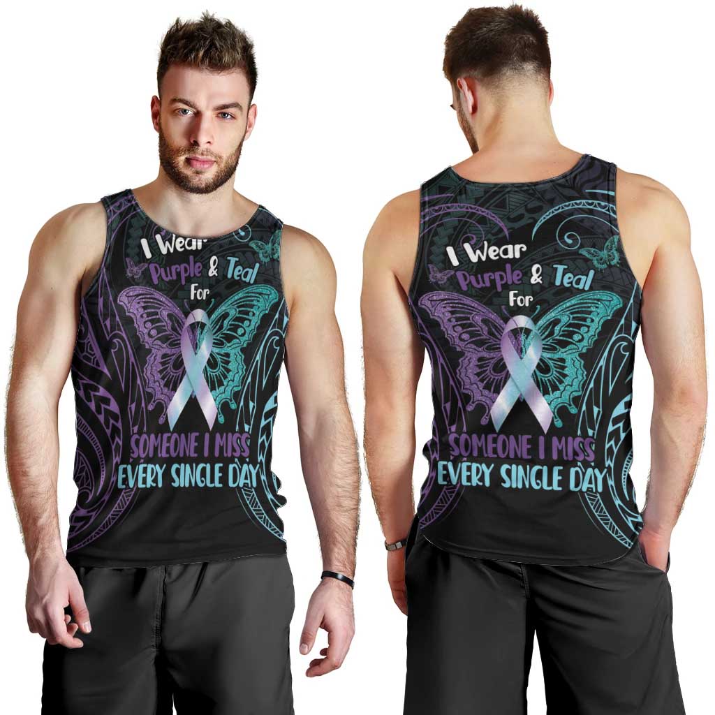 Suicide Awareness Memorial Men Tank Top I Wear Purple and Teal For Someone I Miss LT14 - Polynesian Pride