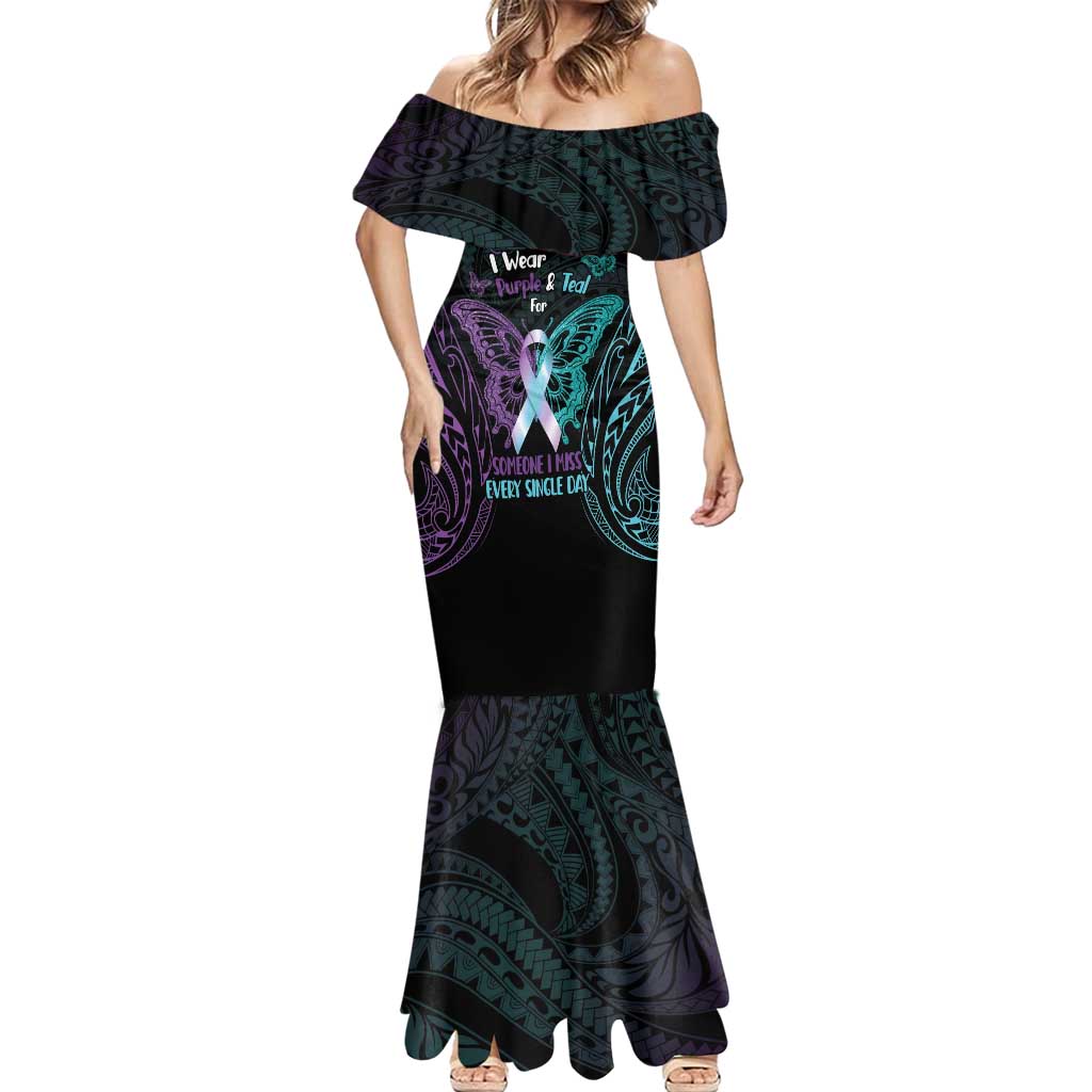 Suicide Awareness Memorial Mermaid Dress I Wear Purple and Teal For Someone I Miss LT14 - Polynesian Pride