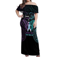 Suicide Awareness Memorial Off Shoulder Maxi Dress I Wear Purple and Teal For Someone I Miss LT14 Women Black - Polynesian Pride
