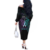Suicide Awareness Memorial Off The Shoulder Long Sleeve Dress I Wear Purple and Teal For Someone I Miss LT14 - Polynesian Pride