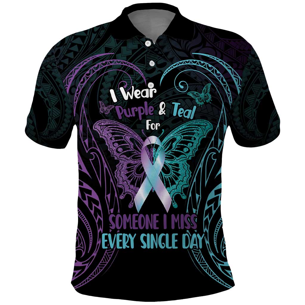 Suicide Awareness Memorial Polo Shirt I Wear Purple and Teal For Someone I Miss LT14 Black - Polynesian Pride