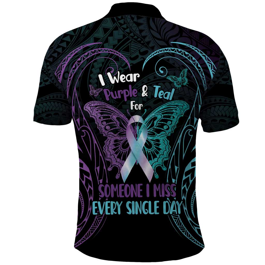 Suicide Awareness Memorial Polo Shirt I Wear Purple and Teal For Someone I Miss LT14 - Polynesian Pride