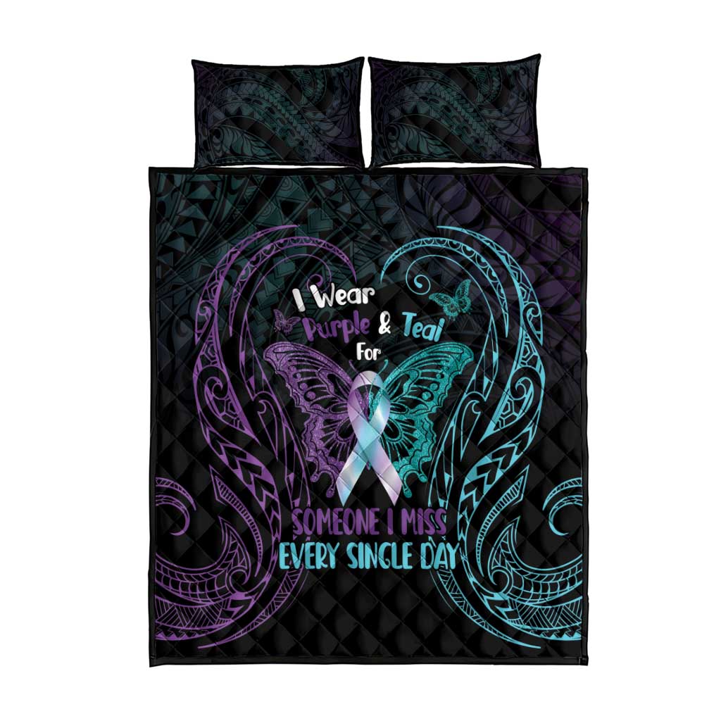 Suicide Awareness Memorial Quilt Bed Set I Wear Purple and Teal For Someone I Miss LT14 - Polynesian Pride