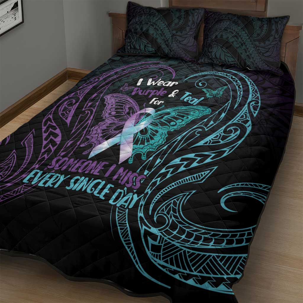 Suicide Awareness Memorial Quilt Bed Set I Wear Purple and Teal For Someone I Miss LT14 - Polynesian Pride