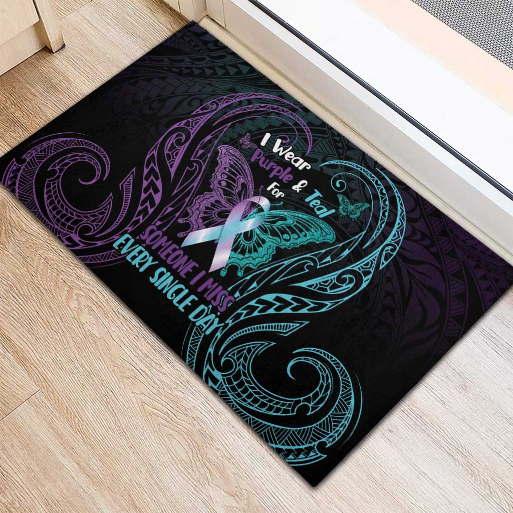 Suicide Awareness Memorial Rubber Doormat I Wear Purple and Teal For Someone I Miss LT14 - Polynesian Pride