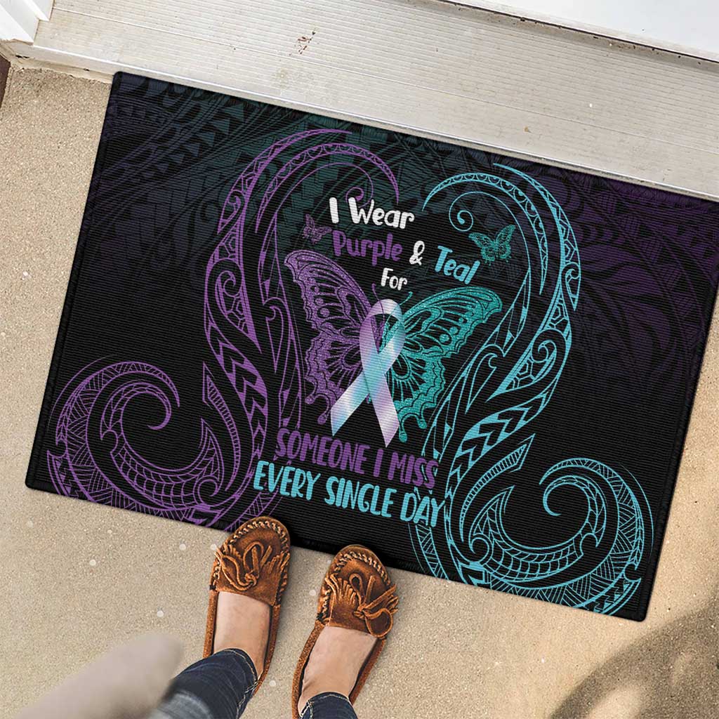 Suicide Awareness Memorial Rubber Doormat I Wear Purple and Teal For Someone I Miss LT14 - Polynesian Pride