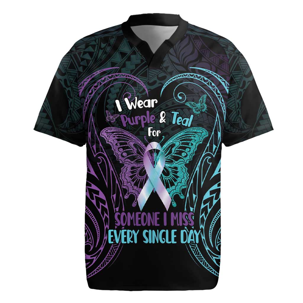 Suicide Awareness Memorial Rugby Jersey I Wear Purple and Teal For Someone I Miss LT14 Black - Polynesian Pride