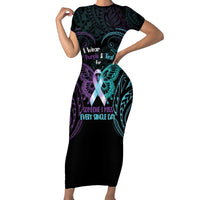 Suicide Awareness Memorial Short Sleeve Bodycon Dress I Wear Purple and Teal For Someone I Miss LT14 Long Dress Black - Polynesian Pride