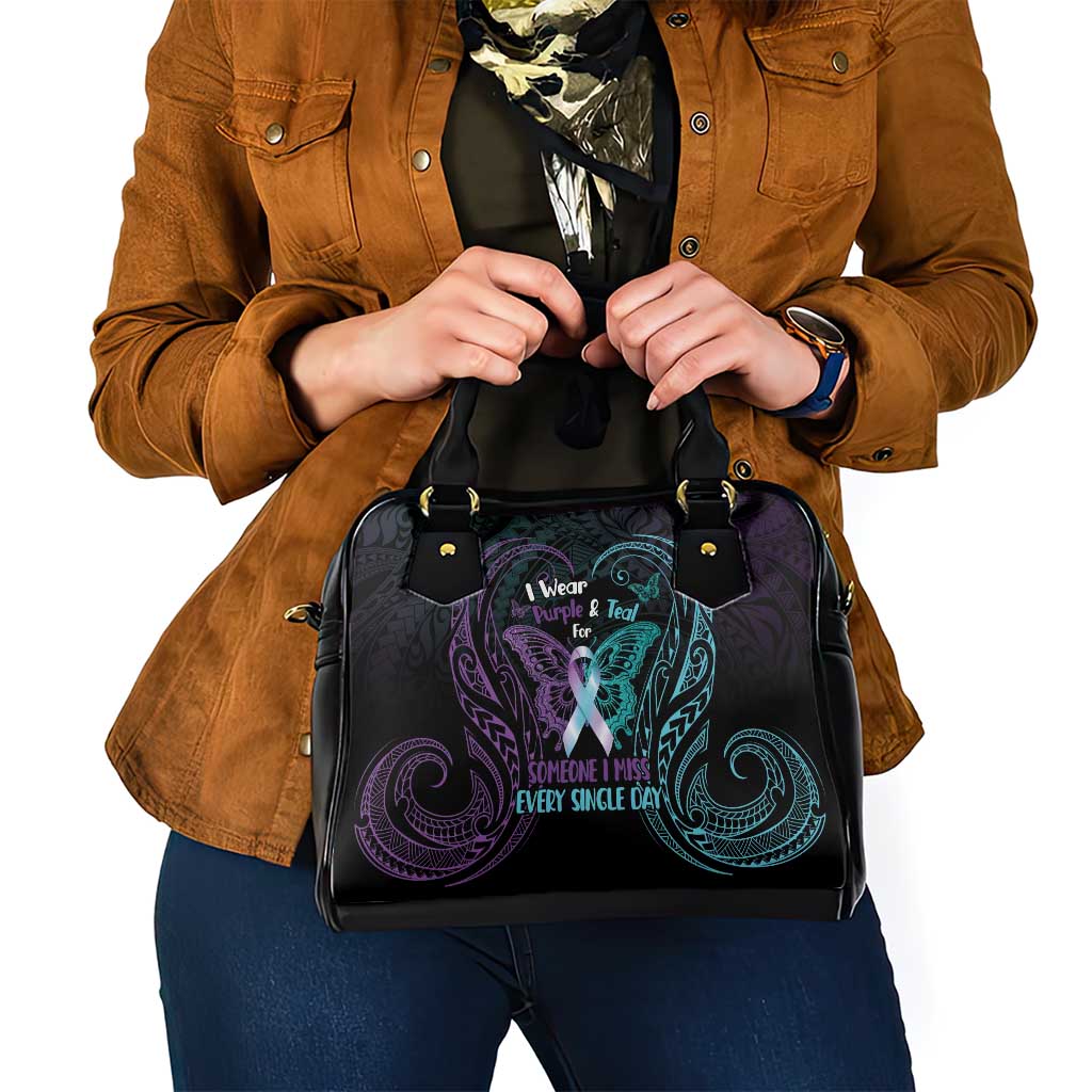 Suicide Awareness Memorial Shoulder Handbag I Wear Purple and Teal For Someone I Miss LT14 - Polynesian Pride
