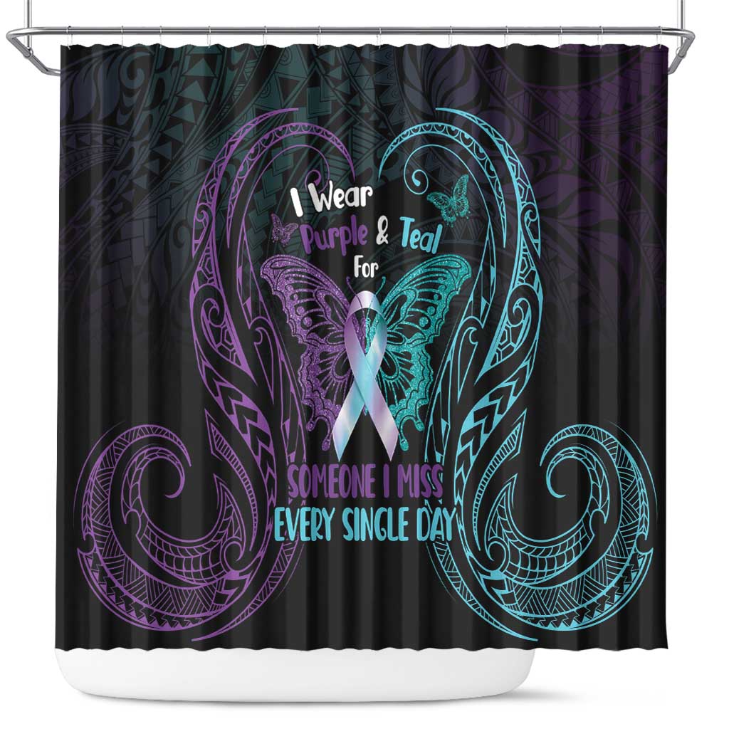 Suicide Awareness Memorial Shower Curtain I Wear Purple and Teal For Someone I Miss LT14 Black - Polynesian Pride