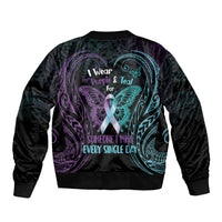 Suicide Awareness Memorial Sleeve Zip Bomber Jacket I Wear Purple and Teal For Someone I Miss LT14 - Polynesian Pride
