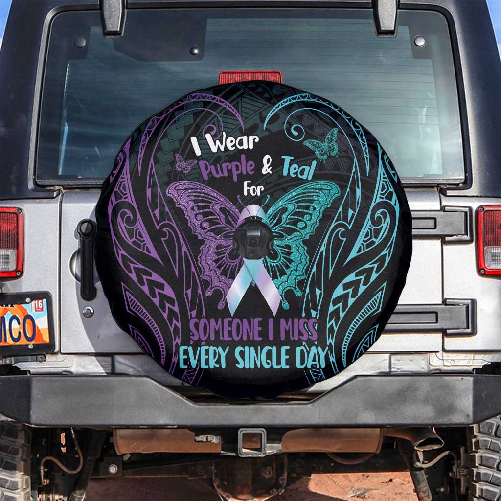Suicide Awareness Memorial Spare Tire Cover I Wear Purple and Teal For Someone I Miss LT14 Black - Polynesian Pride