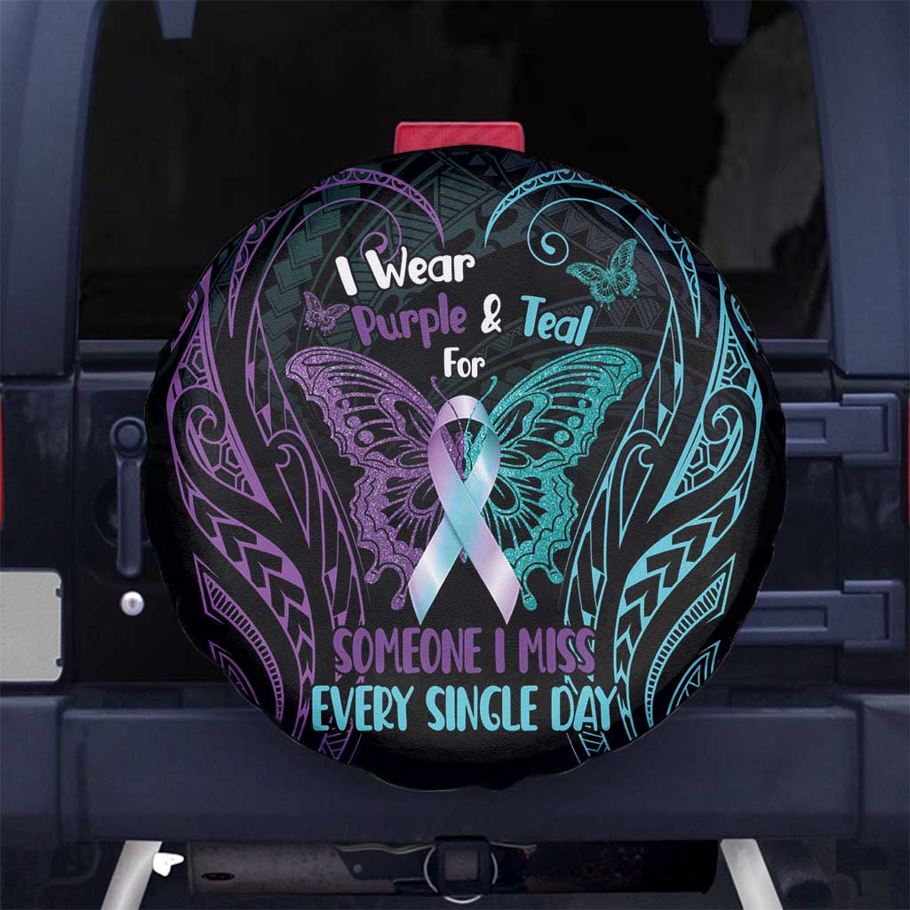 Suicide Awareness Memorial Spare Tire Cover I Wear Purple and Teal For Someone I Miss LT14 No hole Black - Polynesian Pride