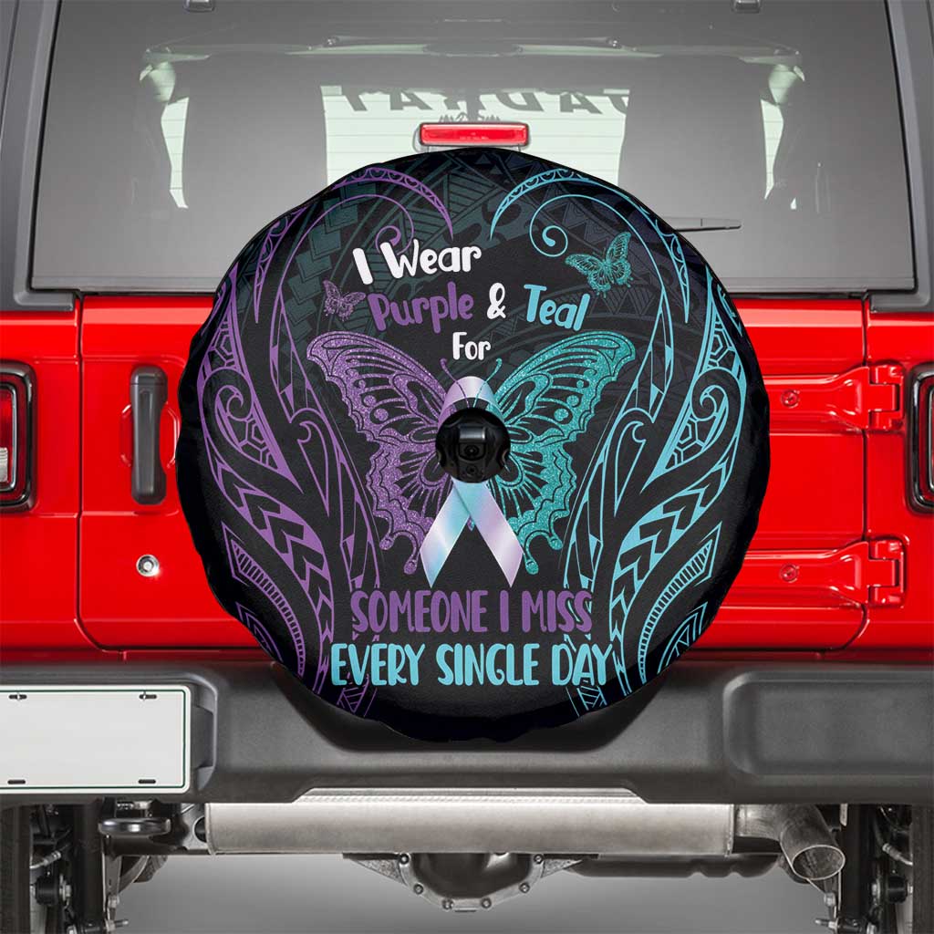 Suicide Awareness Memorial Spare Tire Cover I Wear Purple and Teal For Someone I Miss LT14 - Polynesian Pride