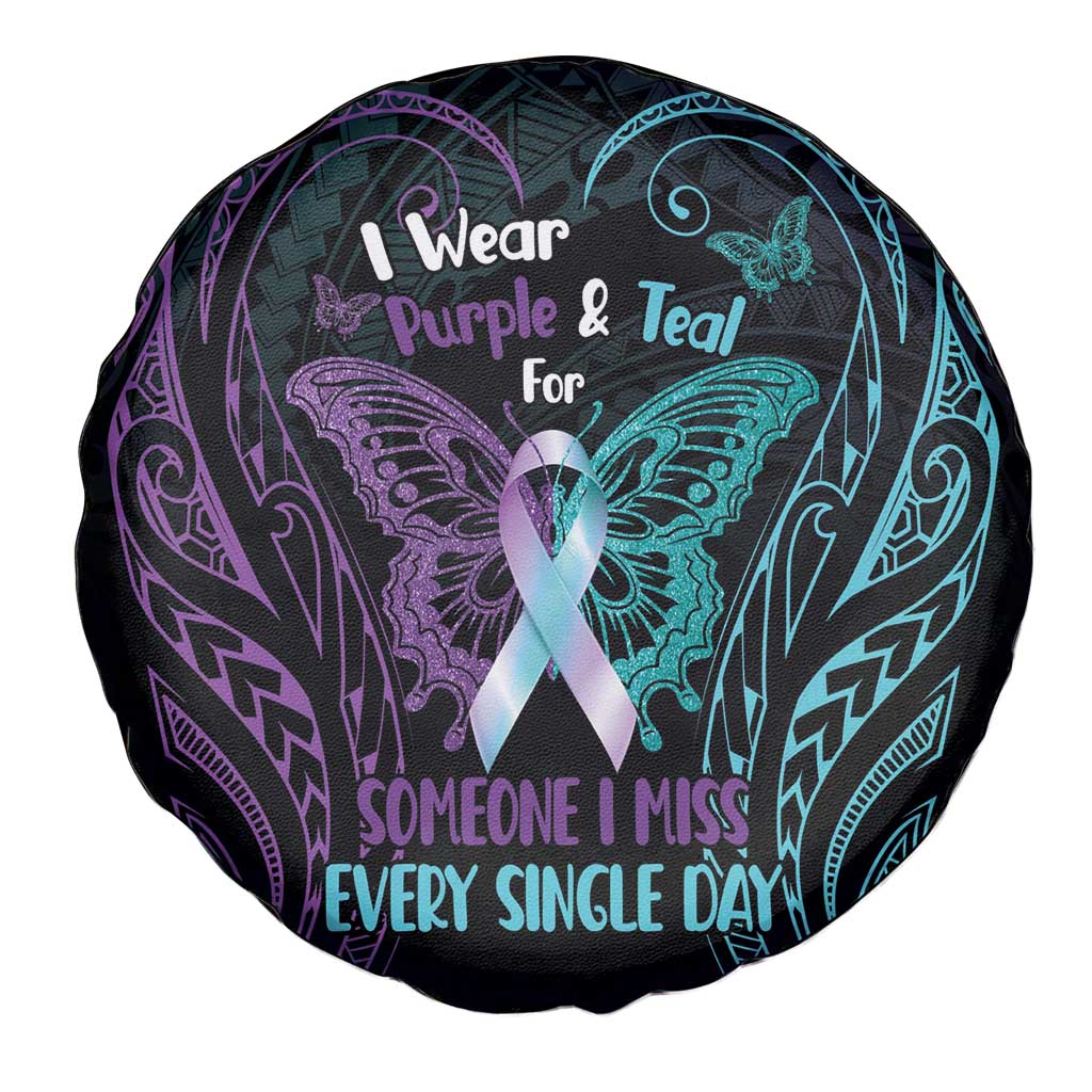 Suicide Awareness Memorial Spare Tire Cover I Wear Purple and Teal For Someone I Miss LT14 - Polynesian Pride